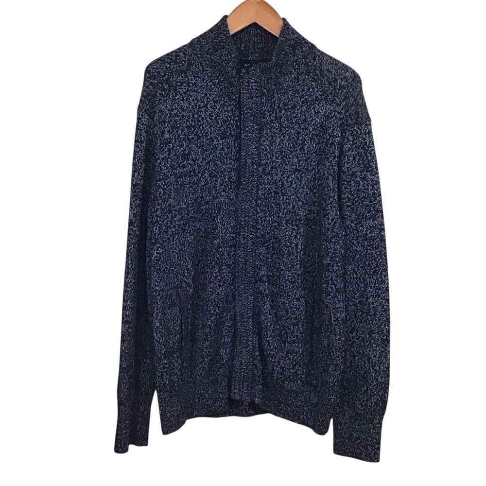Nautica Men's Navy Blue Speckled Full Zip and Snap Cardigan‎ Sweater XL